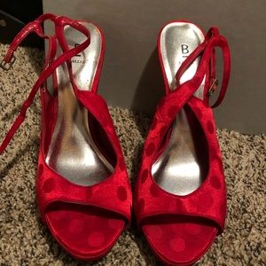 Adorable Red Satin Polka Dot Stilettos
